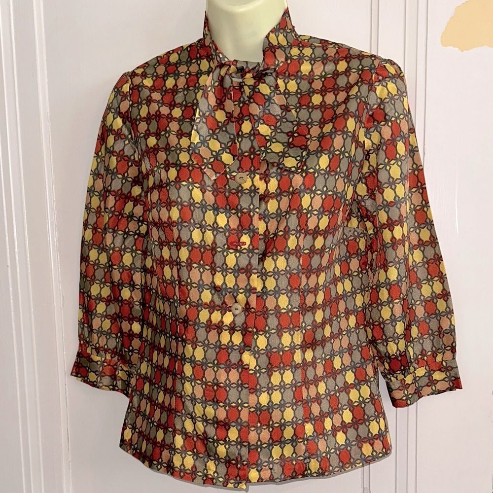 Vintage 60s Handmade Geometric Patterned Blouse with 3/4‎ sleeves
